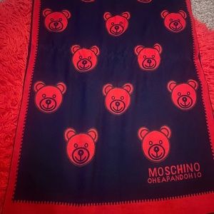 Moschino Red and Navy long bear scarf - cashmere blend